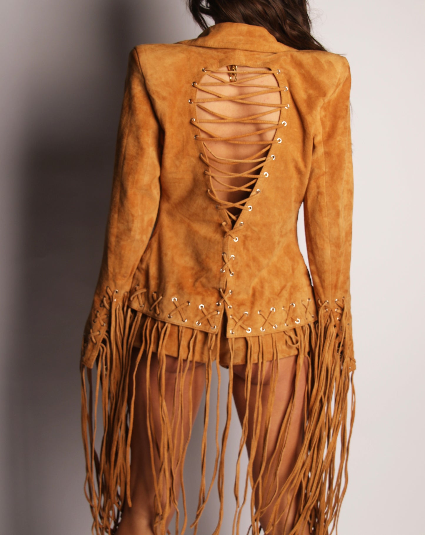 I'm With The Band Set – Backless Corset Suede Jacket & Shorts