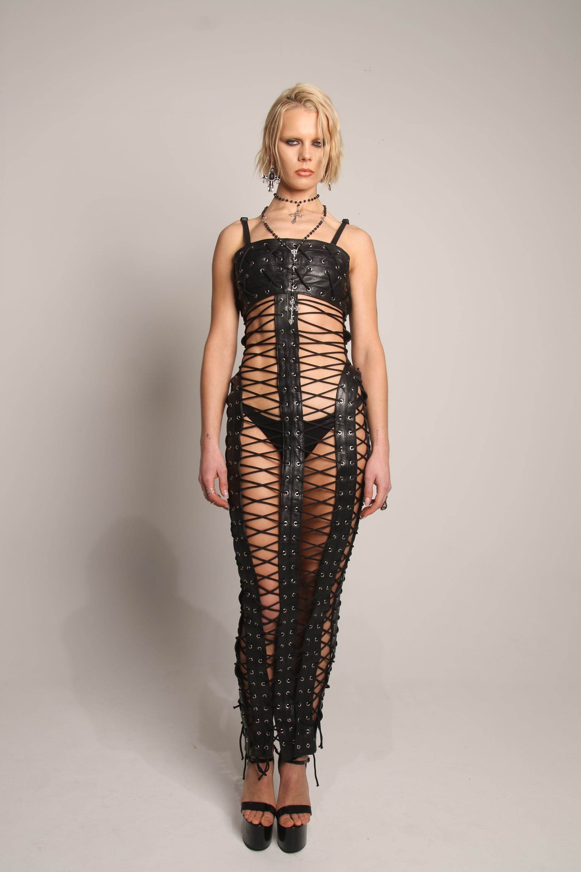 TIED UP LEATHER DRESS – Tabaco