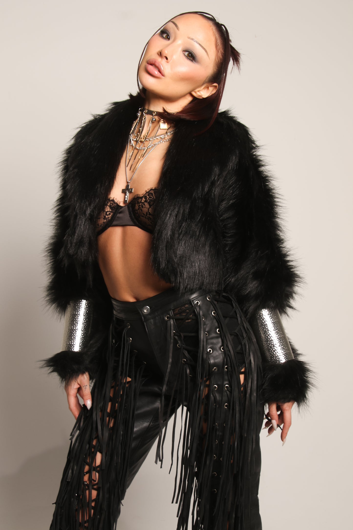 ONYX CROPPED FAUX FUR COAT